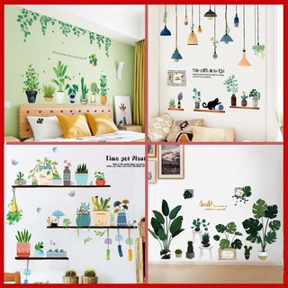 Decal tranh dán tường trang trí decor phòng ngủ cho bé như Hàn Quốc, tấm giấy sticker hình lá cây xanh size lớn