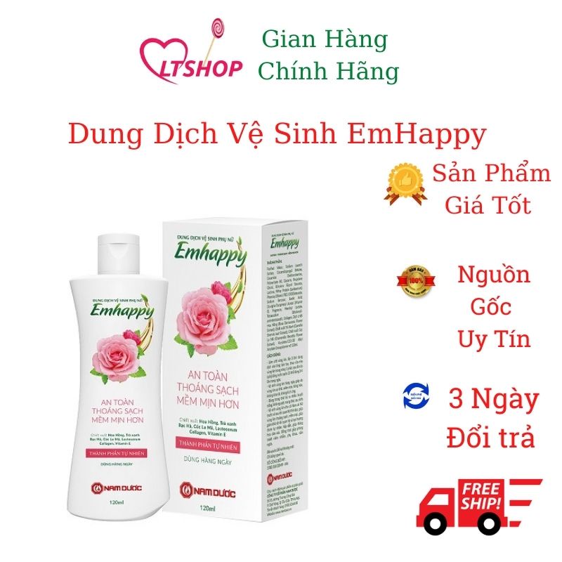 Dung Dịch Vệ Sinh Phụ Nữ EMHAPPY lọ 120ml an toàn, thoáng sạch, mềm mịn