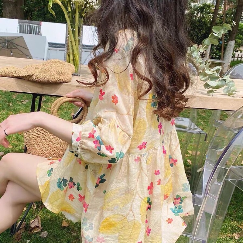 Áo sơ mi hoa Linzstore - Sơ Mi kiểu babydoll hoa tay lỡ vải thô lụa in hoa cao cấp