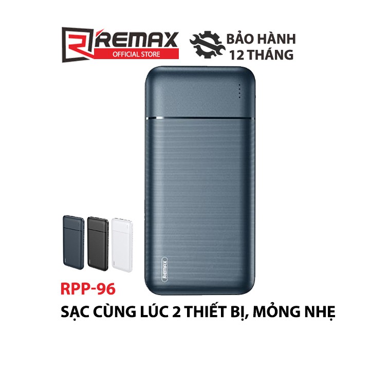 [Mã BMLT30 giảm đến 30K đơn 99K] Pin Dự Phòng 10000mah Remax RPP-96 Garie Series Fast Charing 2.1A tích hợp 2 cổng USB