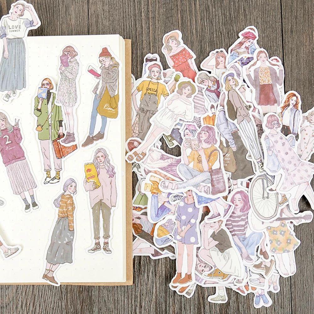 Sticker Trang Trí Sổ Tay Nhật Ký DIY Hình Cô Gái Mori Đáng Yêu