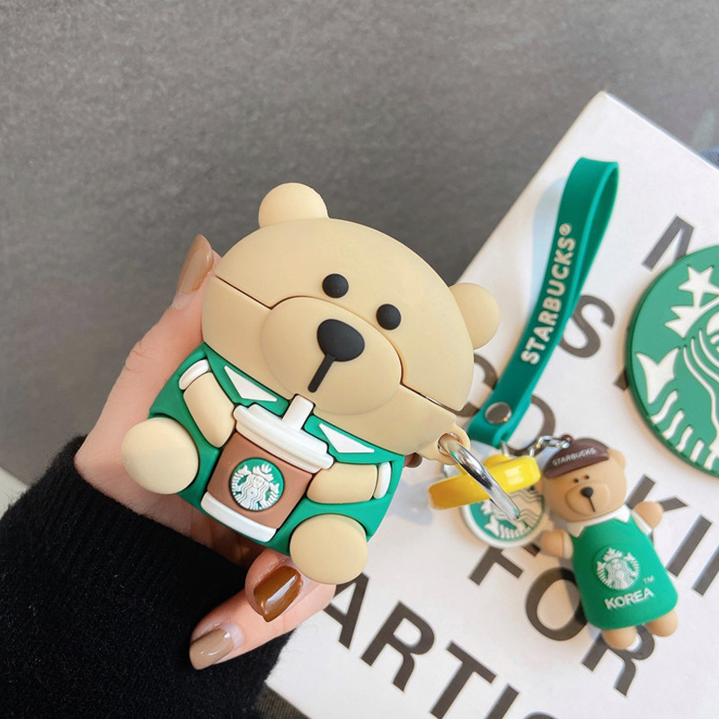 Vỏ Bảo Vệ Hộp Sạc Tai Nghe Airpods 1 / 2 Hình Gấu Starbucks Có Móc Khóa Ốp