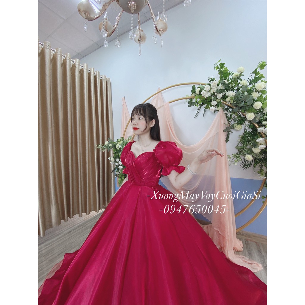 Váy cưới tay ngắn, chất voan ánh nhũ sang trọng, váy cưới đẹp nhất mẫu mã mới cập nhật