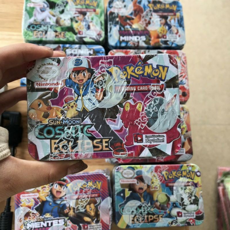 Bộ bài pokemon hộp sắt tặng kèm thẻ tráng nhũ siêu đẹp