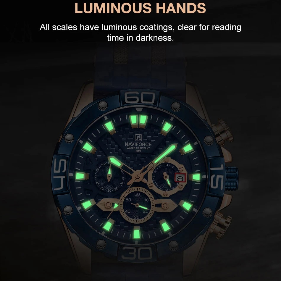 Đồng Hồ Quartz NAVIFORCE Chống Thấm Nước Với Dây Đeo Da 8019T