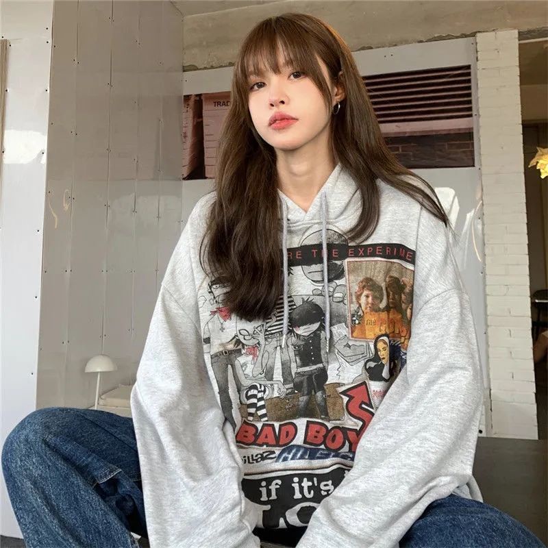 Áo hoodies dáng rộng thời trang đường phố dành cho nữ size 40-150kg
