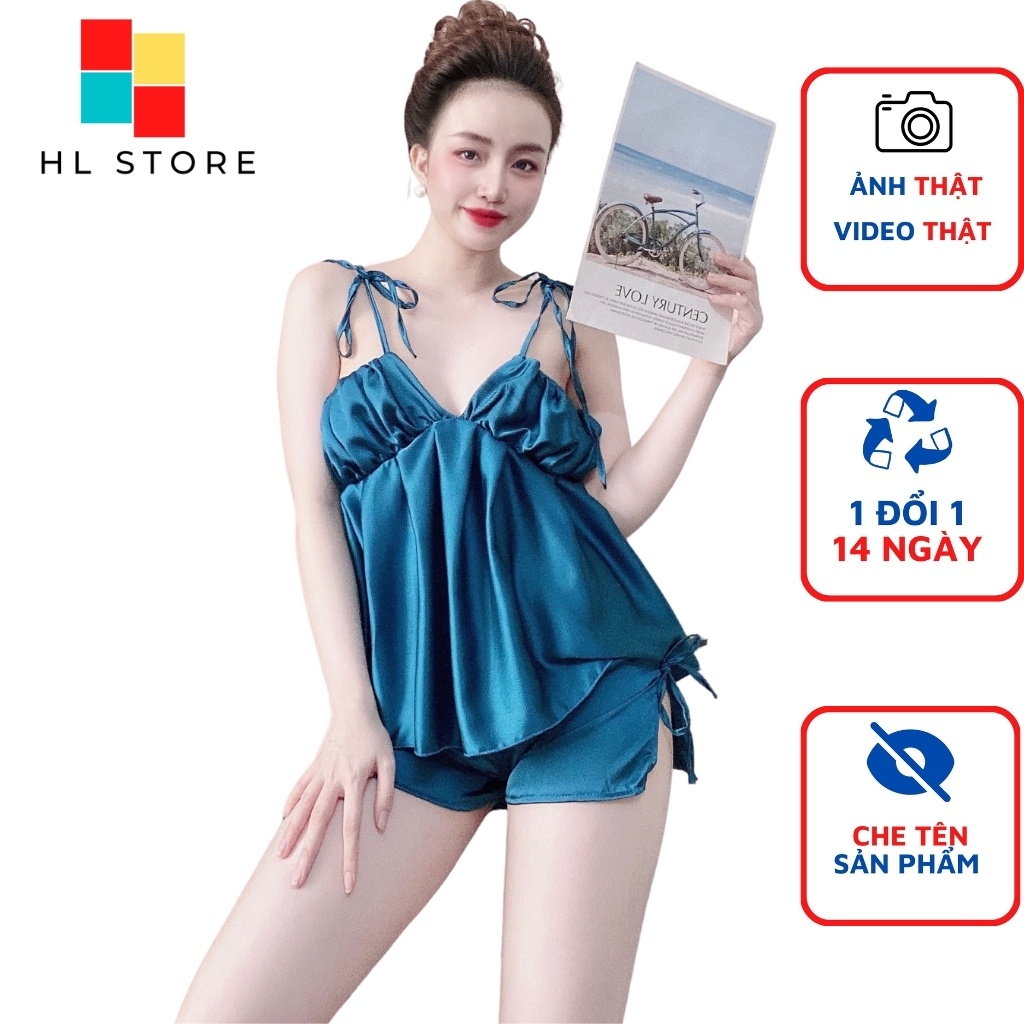 Đồ ngủ sexy đồ ngủ 2 dây xếp ly ngực cột nơ lưng Hải Lan Store, chất liệu lụa satin, freesize 40-65kg tùy chiều cao