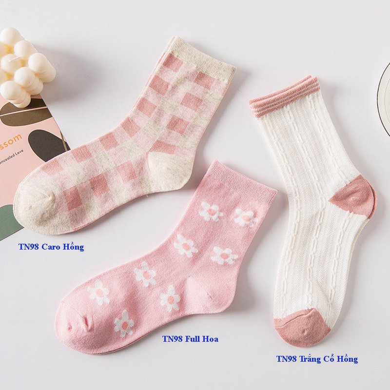 Vớ tất nữ Vemico tất cao cổ hồng vintage cánh hoa cực đẹp TN98