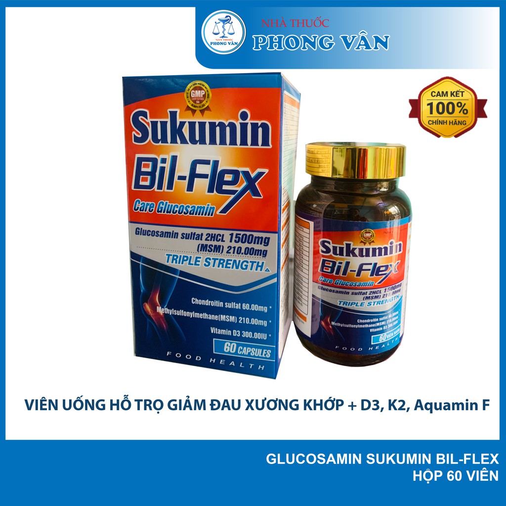 Viên xương khớp Sukumin Bil-Flex  bổ sung Glucosamine, Chondroitin, MSM, Collagen, D3,K2, Aquamin F