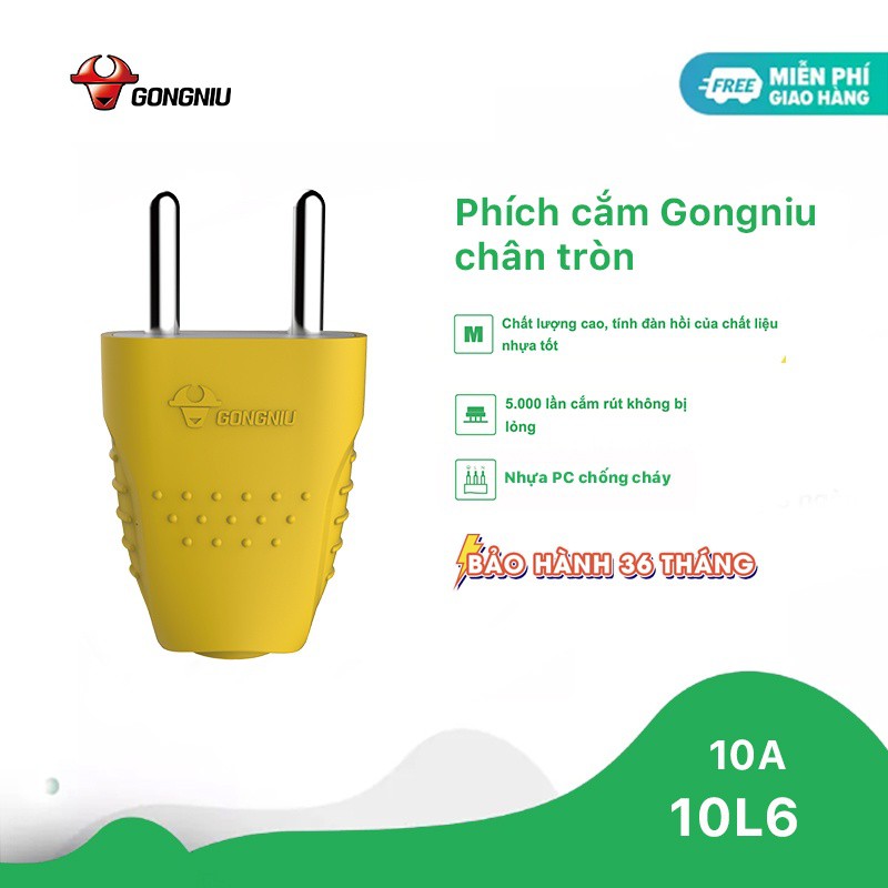 Phích cắm cao cấp chống va đập 2500W chân tròn, dẹt GONGNIU