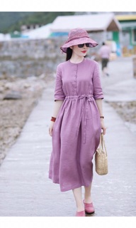 Váy linen Tím siêu xinh [ chất linen+hàng thiết kế]