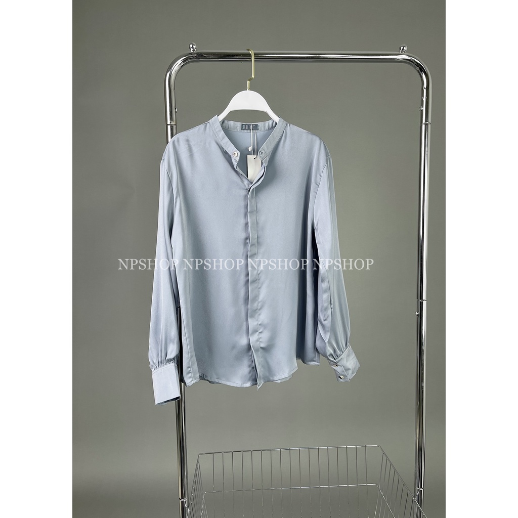 Áo sơ mi cổ trụ phi bóng oversize NPA050
