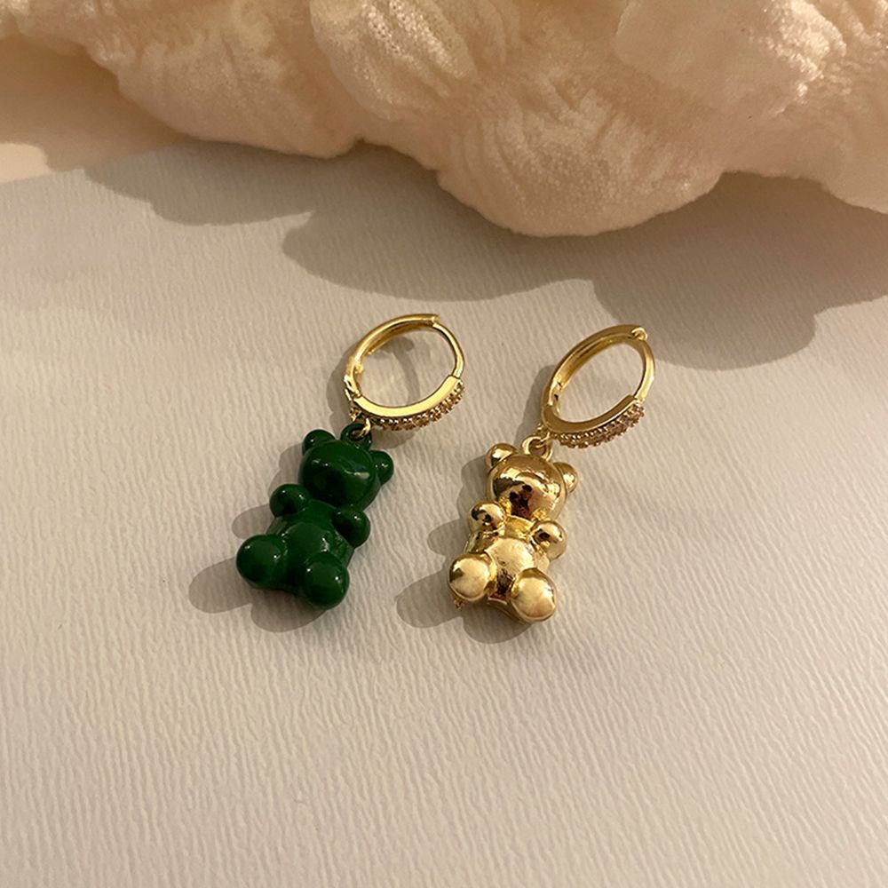 Khuyên tai dáng dài mặt hình gấu dễ thương bằng hợp kim đính đá zircon thời trang Hàn Quốc cho nữ