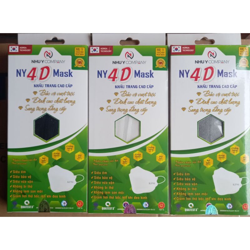 KHẨU TRANG NHƯ Y 4D NY 1 hộp 10 cái MÀU XÁM