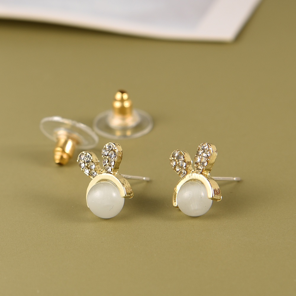 1 Đôi Khuyên Tai Hình Thỏ Đính Đá Opal Dễ Thương Cho Nữ