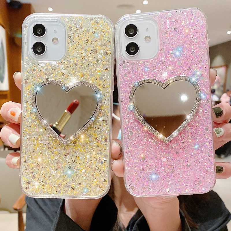 Ốp Điện Thoại Tráng Gương Hình Trái Tim Lấp Lánh Cho Iphone X / XS XR XS MAX 11 11PRO 11 PRO MAX 6G 6P 7G / 8G 7P / 8P