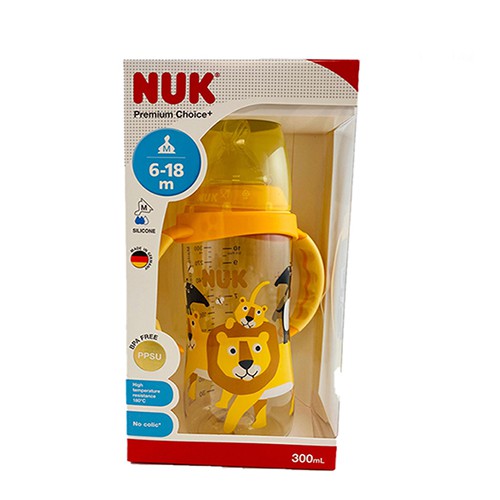 Bình sữa nhựa PPSU cổ rộng Nuk Animals 300ml (có tay cầm)