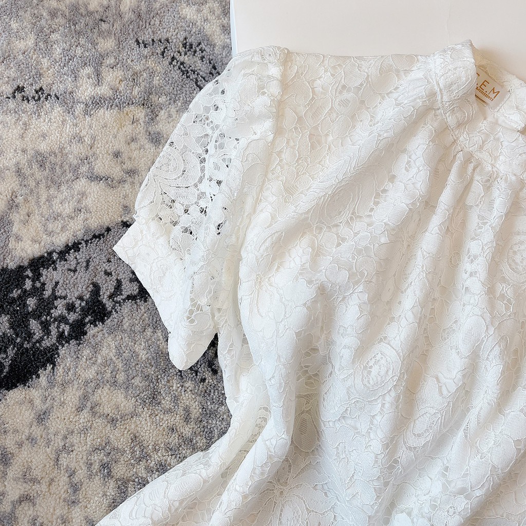 Áo ren trắng nữ G61 chất mát không lộ, áo sơ mi nữ cao cấp thời trang sang chảnh - Áo nữ ren tay ngắn phồng kiểu nữ đẹp