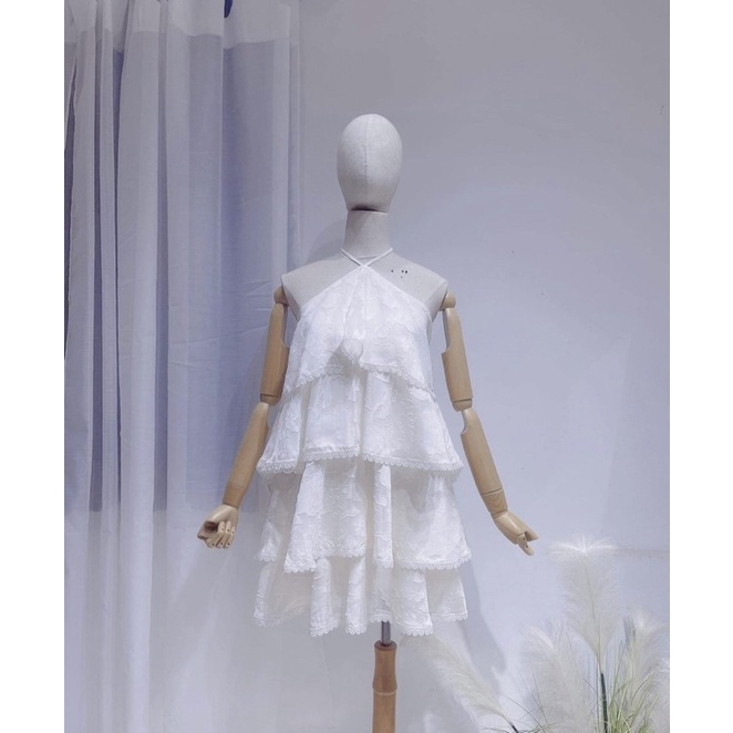 set áo và váy cổ yếm viền ren Wabisabi N2007