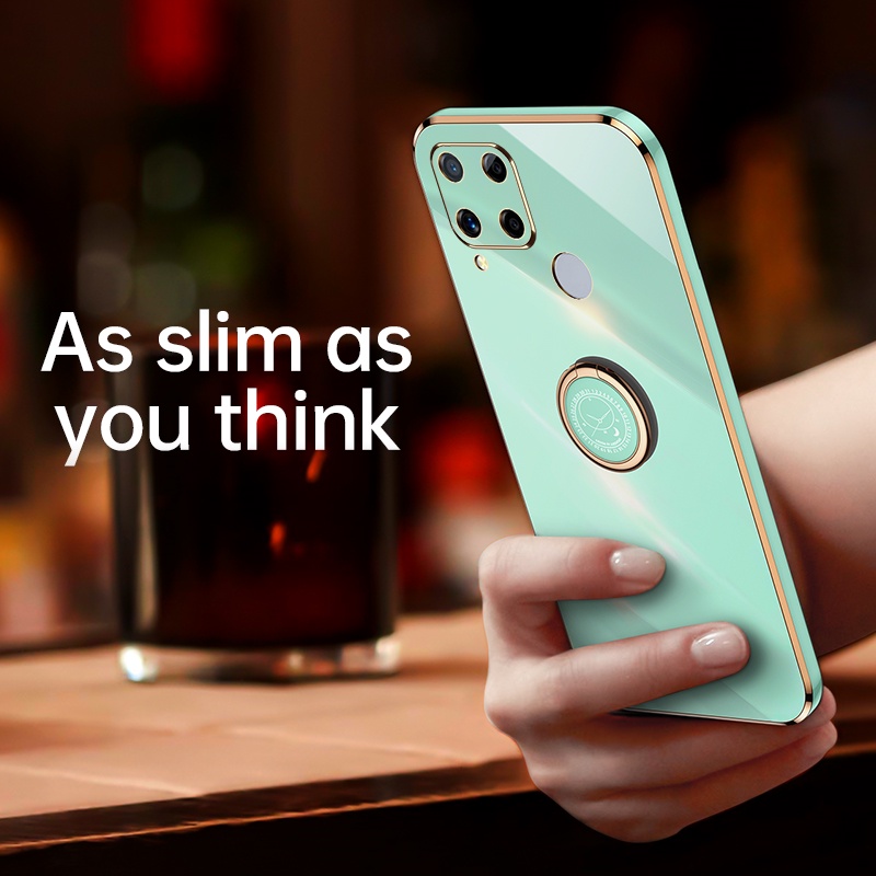 Ốp Điện Thoại Viền Vuông 6D Kèm Giá Đỡ Nhẫn Cho Realme C11 C21Y C25Y C15 C25 C25S C12
