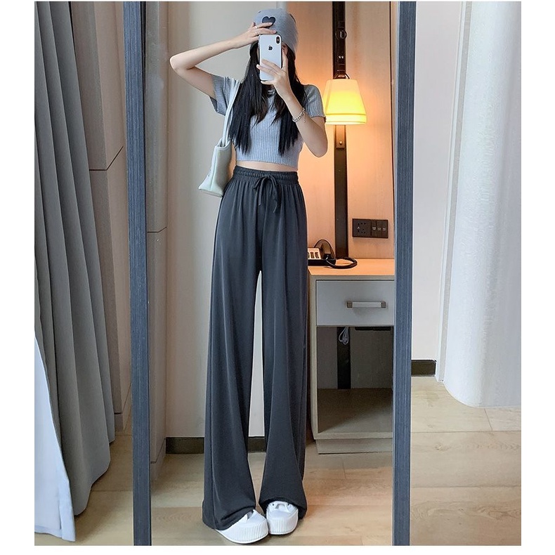 Quần Dài Lưng Cao Ống Rộng Thời Trang Hàn Quốc Cho Nữ