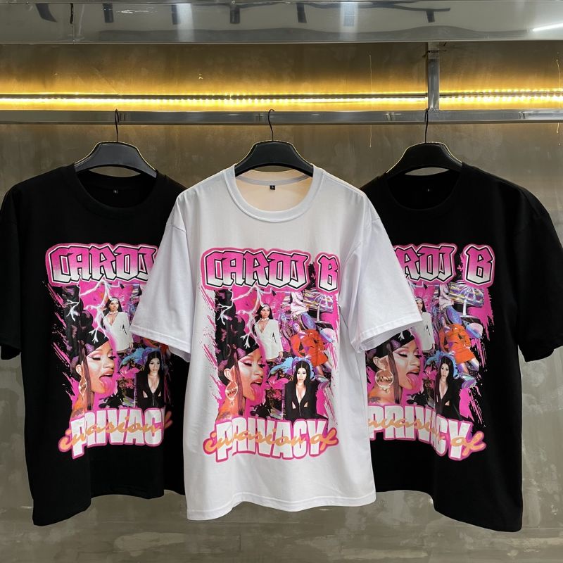 Áo thun  CAROS B PRIVACY in hình nsnd Cardi B tay lỡ form rộng nam nữ chất cotton LEVENT STORE
