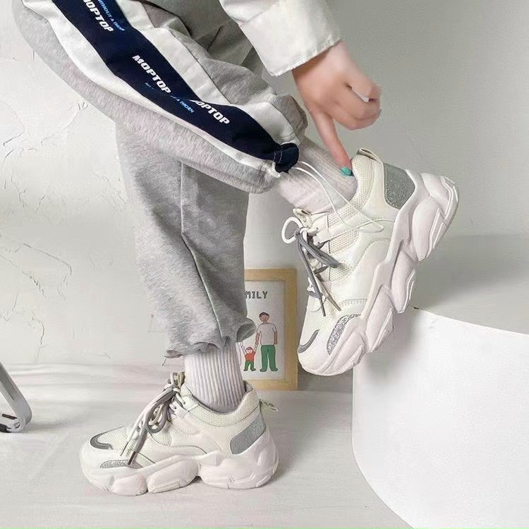Giày thể thao nữ Tee en Tee 2 màu trắng phối xanh & xám chất liệu da cao cấp đế độn cao phong cách ulzzang hàn quốc 2021