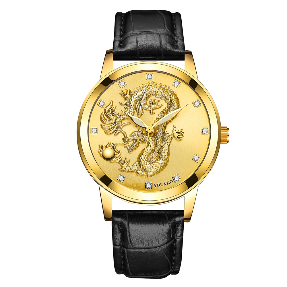 Creative Dragon Rhinestone Men Business Watch Casual Leather Strap Male Quartz Watches