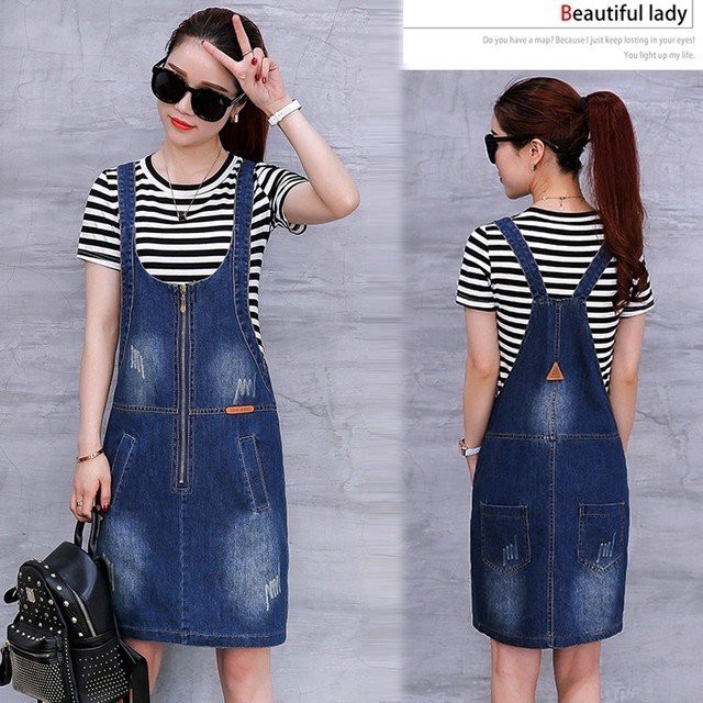 ĐẦM JEAN YẾM PHỐI DÂY KÉO TRƯỚC RÁCH NHẸ 2 TÚI SANG TRỌNG