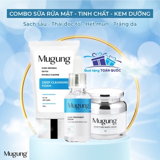  Combo Bộ 3 ngăn ngừa mụn Mugung Serum Acne Treatment Kem dưỡng da phục hồi và sữa rửa mặt không bong da 