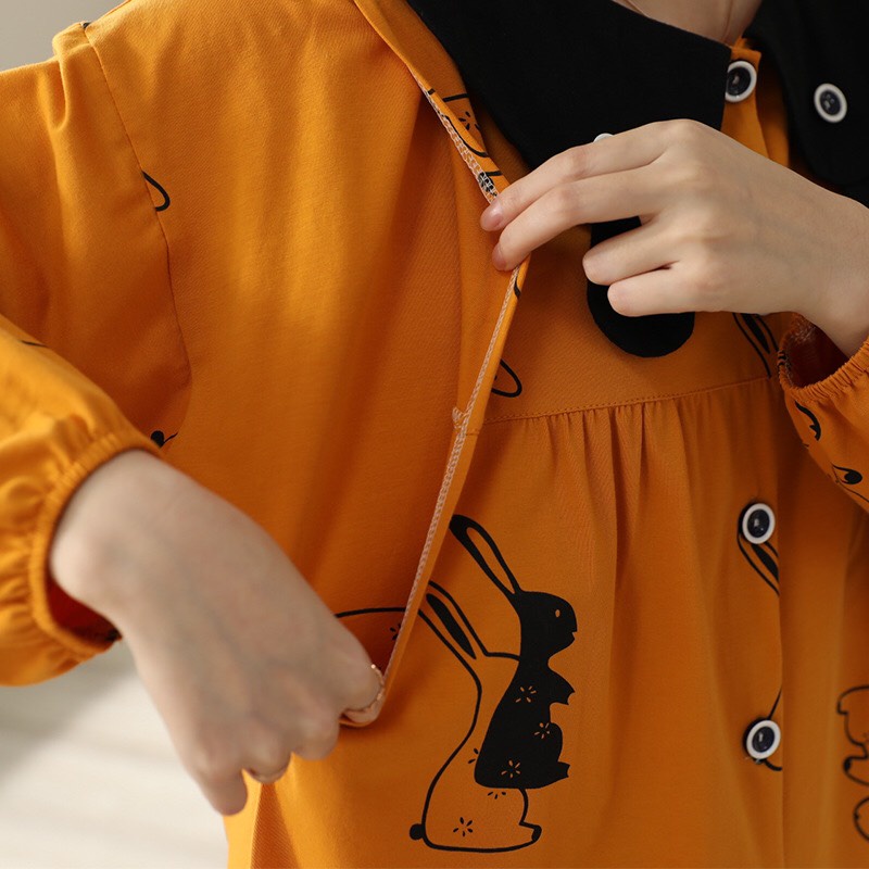 Bộ bầu và sau sinh Thu Đông, chất cotton, họa tiết tai thỏ cực kì hot hit 𝐁𝐃𝟓𝟎