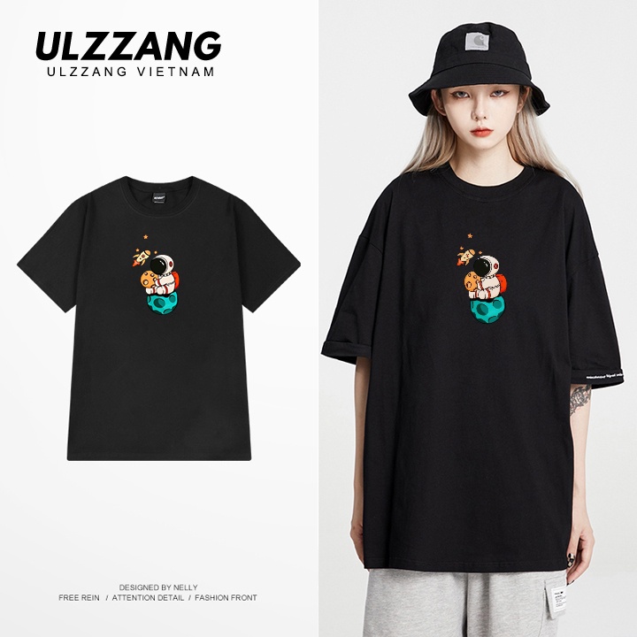 Áo thun unisex local brand ULZZ ULZZANG cotton 100% form dáng rộng tay lỡ in hình phi hành gia cute