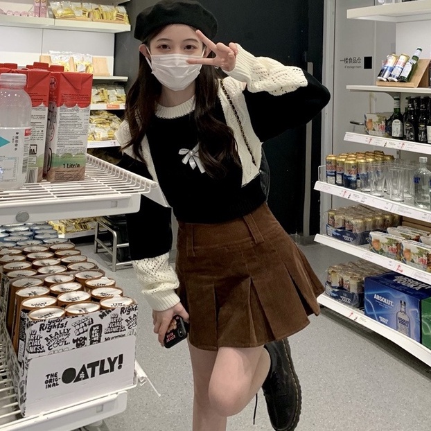 Áo croptop ZHELIHANGFEI dệt kim tay dài hở vai dáng rộng phong cách trẻ trung quyến rũ cho nữ