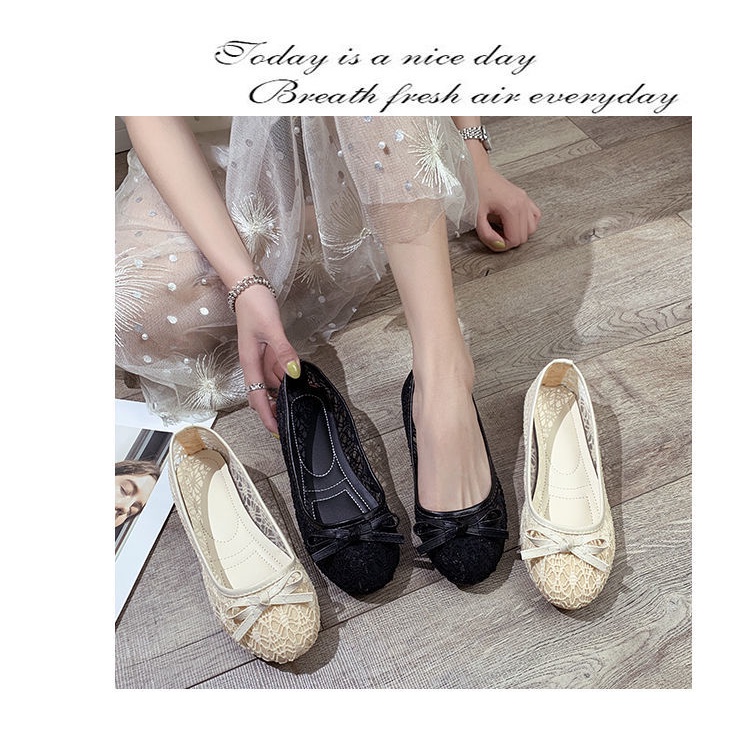 Giày Búp Bê Vải Phối Lưới Thoáng Khí Thời Trang Xuân Hè Cho Phụ Nữ Mang Thai Size 41 42 43