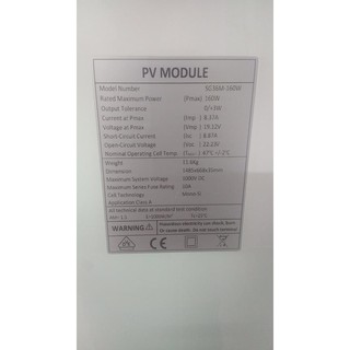 Tấm pin mặt trời mono 160wp (Class A)