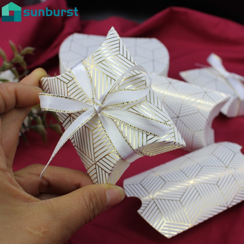 1 Hộp Đựng Kẹo Có Dây Ruy Băng Kẻ Sọc Màu Đồng Làm Quà Tặng Đám Cưới/Sinh Nhật