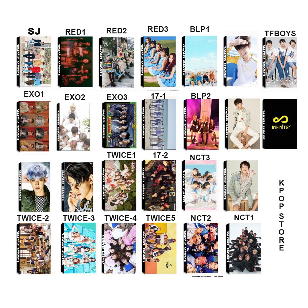 26 mẫu lomo card SUPẸUNIOR RED VELVET NCT SEVENTEEN TWICE EXO TFBOYS BLACKPINK INFINITE flashcard