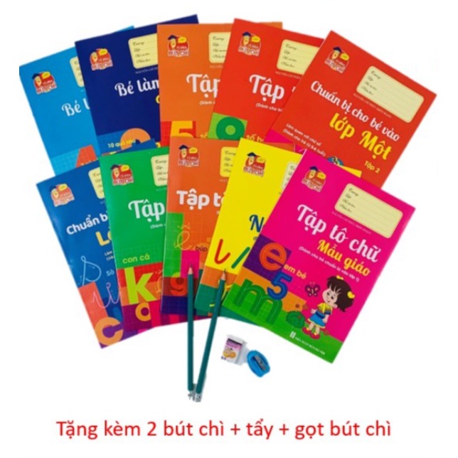 Bộ 10 quyển vở tập tô tập viết chữ cho bé từ 4-6 tuổi vào lớp 1 TẶNG 2 bút chì+gọt chì+tẩy AH218002