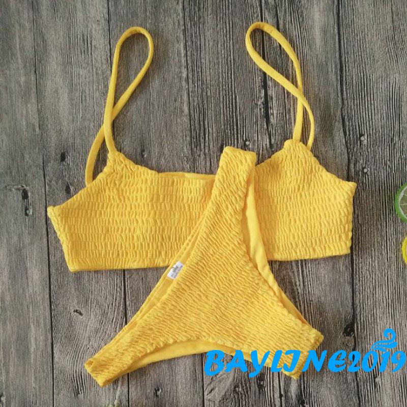 Bộ bikini 2 mảnh màu trơn kiểu dáng thời trang cho nữ