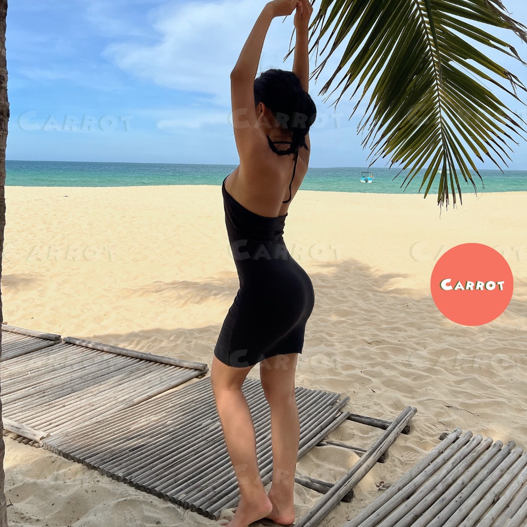 Đầm body sexy 2 dây khoét ngực váy thiết kế ôm đen thun thời trang nữ sang chảnh carrotxinhdep- 83