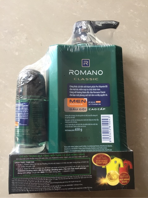 Tặng lăn khử mùi 40ml khi mua dầu gội Romano 650g