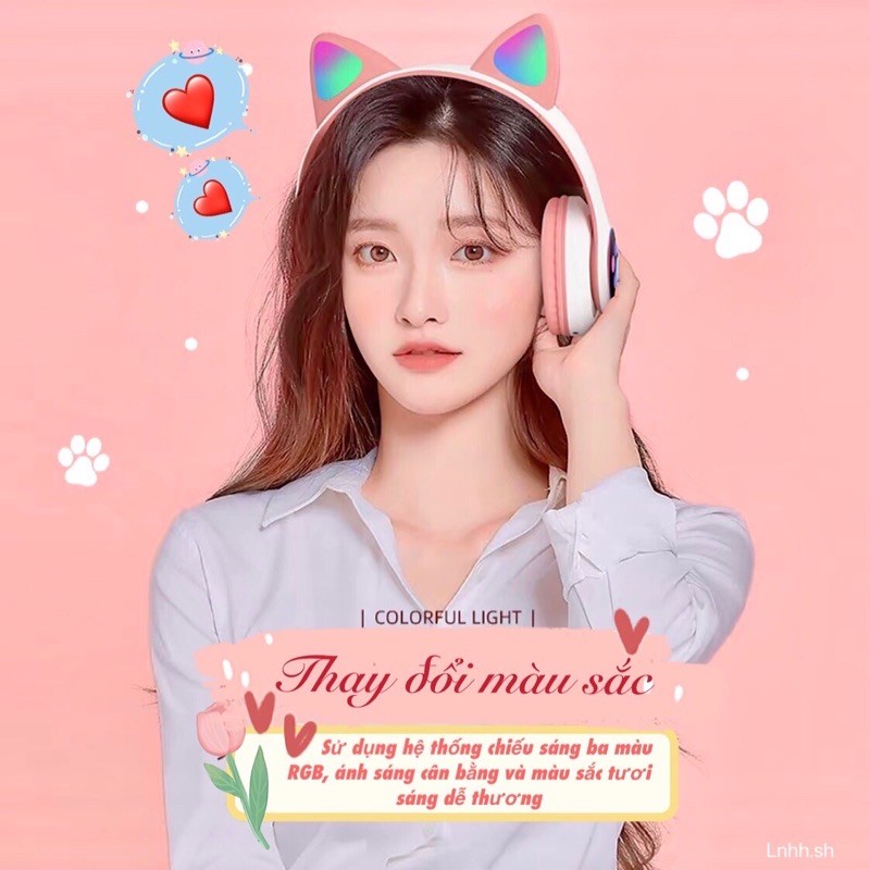 (Có ảnh thật) CHỤP TAI MÈO STN-28 BLUETOOTH CÓ ĐÈN LED HD VOICE STREAM GAME CHÂN MÈO SIÊU XINH 🐈 🐈