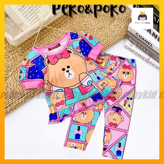 Bộ đồ quần dài bé gái xinh xắn tay phồng mẫu mới in hình họa tiết bé yêu thích pony, kitty, bò sữa