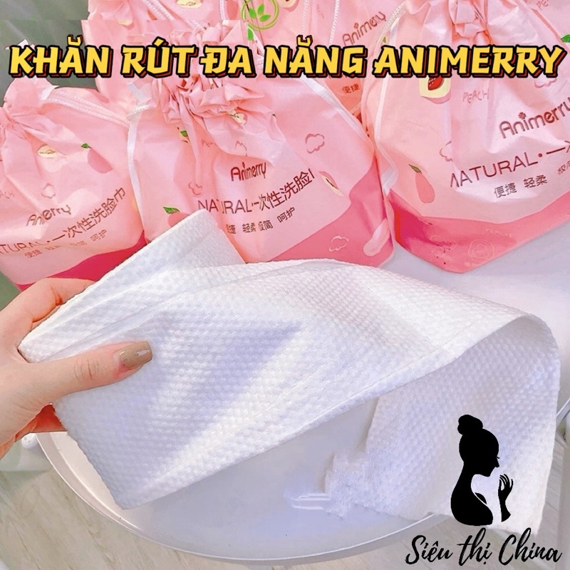 Túi Khăn Giấy Lau Mặt Khô ANIMERY Đào 100% Cotton Cao Cấp Khăn Lau Đa Năng Dùng 1 Lần Bông Tẩy Trang 3 Lớp