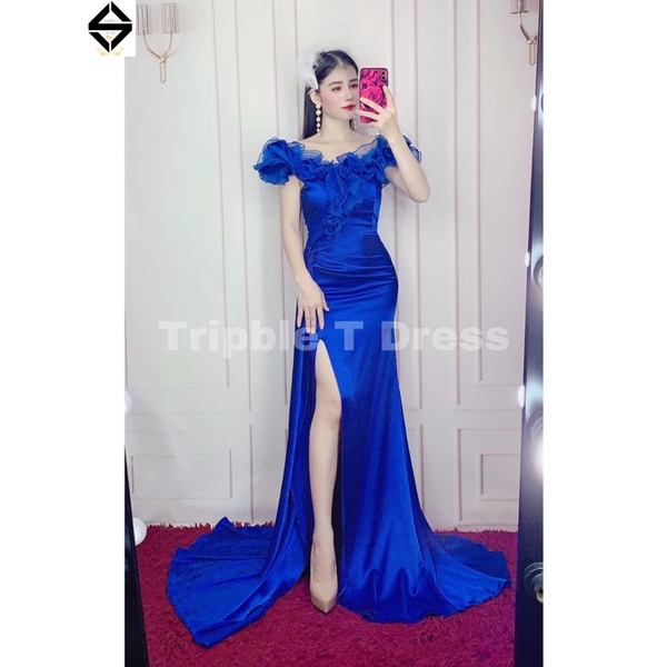 Đầm maxi body dạ hội phối bèo voan sang trọng thanh lịch TRIPBLE T DRESS - size S/M/L - MS219Y