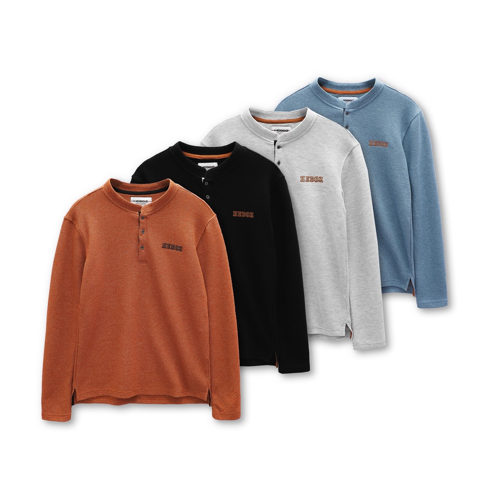 Áo henley nam dài tay Heboz 4M Màu, vải xốp waffle co giãn 4 chiều mềm mịn, thoáng mát không nhăn - 00001137