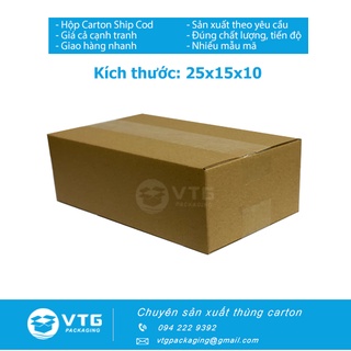 25x15x10 Combo 100 Hộp Carton đóng hàng, thùng giấy cod gói hàng, hộp bìa carton đóng hàng giá rẻ
