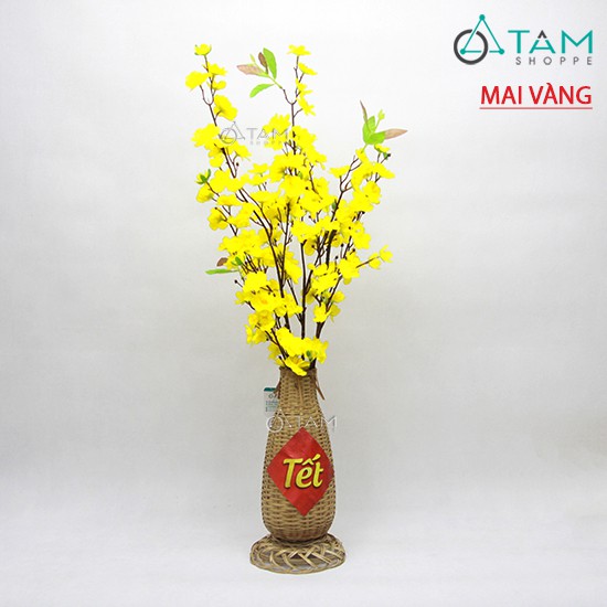 [HÀNG ĐẸP - CẮM SẴN Y HÌNH] Lọ hoa mai đào handmade bằng tre có đế T-HOA-15