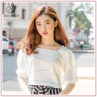 Áo kiểu croptop cổ vuông, áo kiểu công sở màu Trắng DIDI BY LEDI vải thoáng mát Size S M L -A839