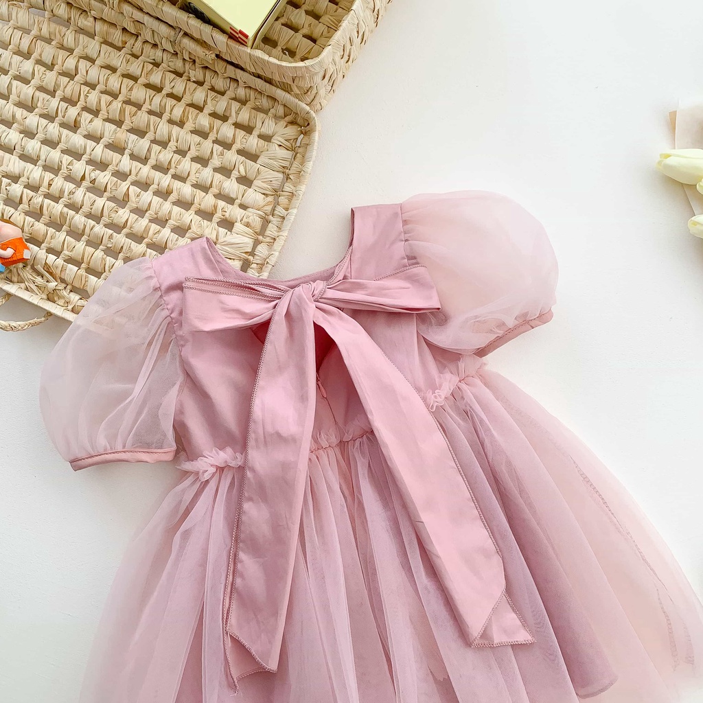Đầm Hồng Phối Nơ Sau Lưng Cho Bé Gái Size 80-120